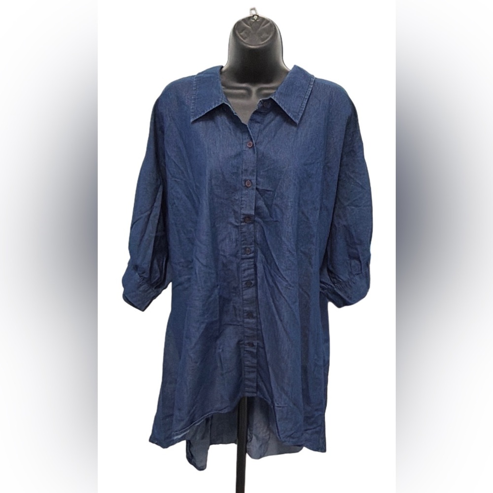 Ashley Stewart Size 24 Denim Button-Up Shirt